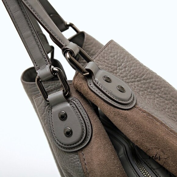 Coach Edie 42 Pebble Leather with Suede Sides Hobo Shoulder Bag Gray Tan - Picture 10 of 16